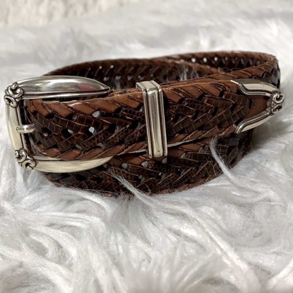 FOSSIL Belt Braided Brown Leather Silver Buckle & Tip women’s size medium